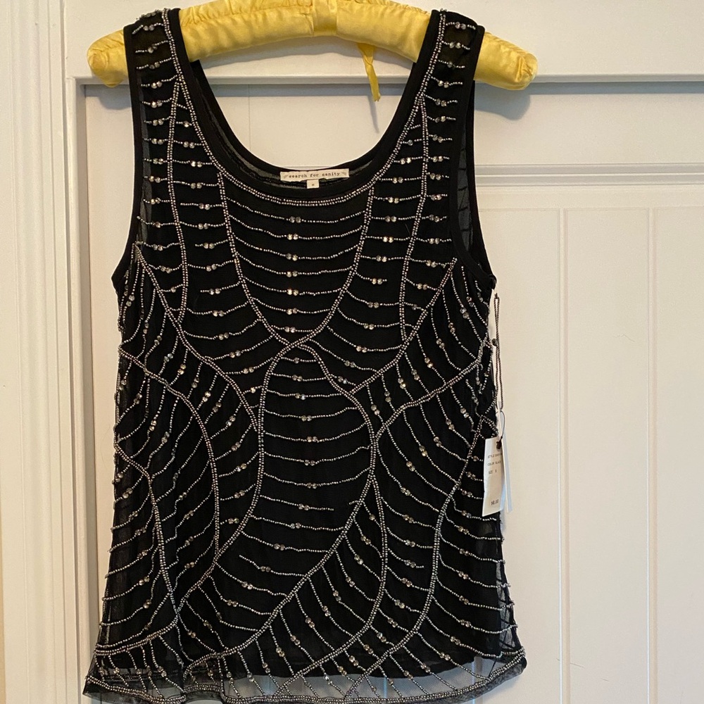Search for Sanity Black and Silver Embellished Tank Top